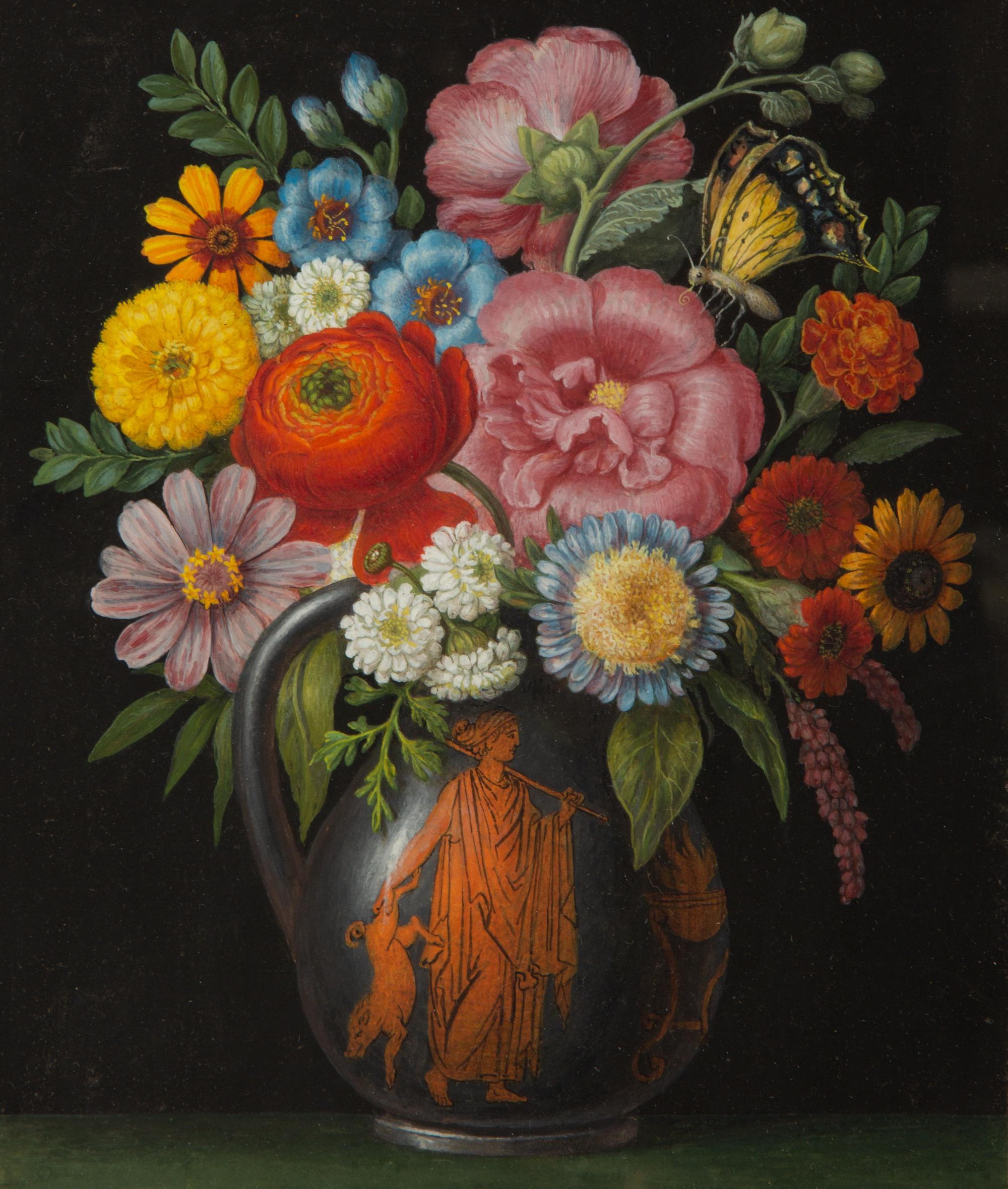 Three Printed Illustrations of interiors; An English Garden; Bouquet of Flowers in a Red-Figured Vase (five works)