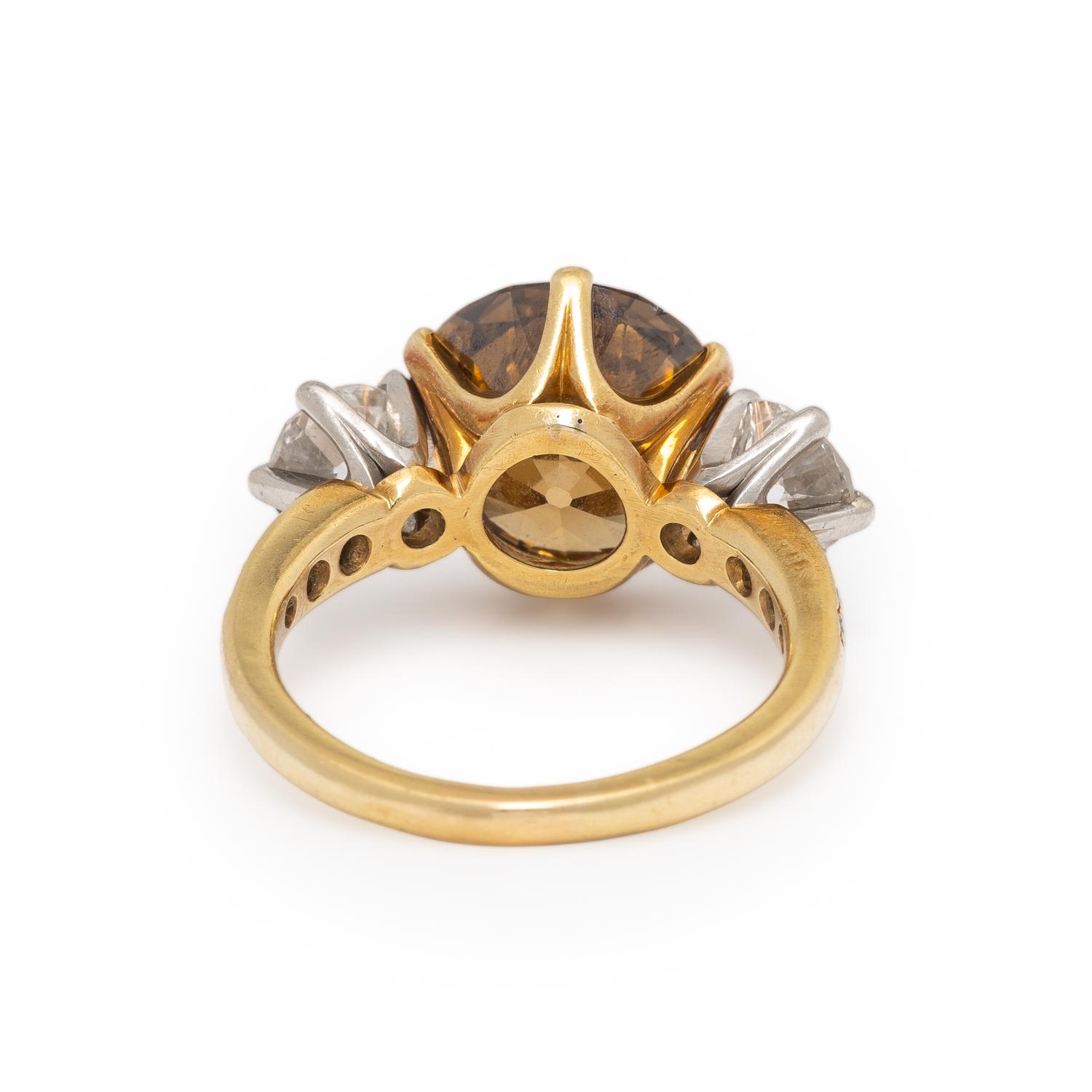 Fancy Deep Yellow-Brown Diamond and Diamond Ring