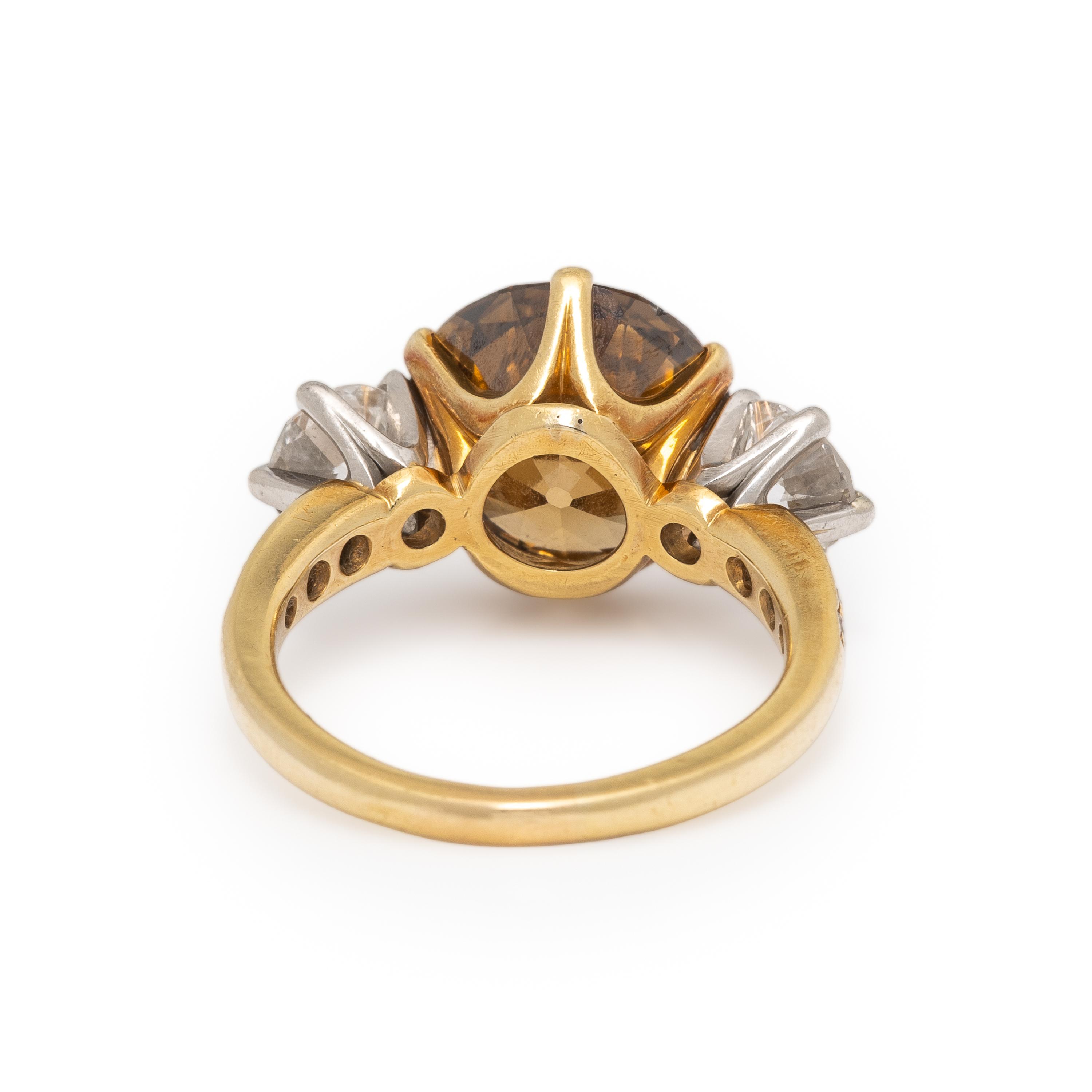 Fancy Deep Yellow-Brown Diamond and Diamond Ring