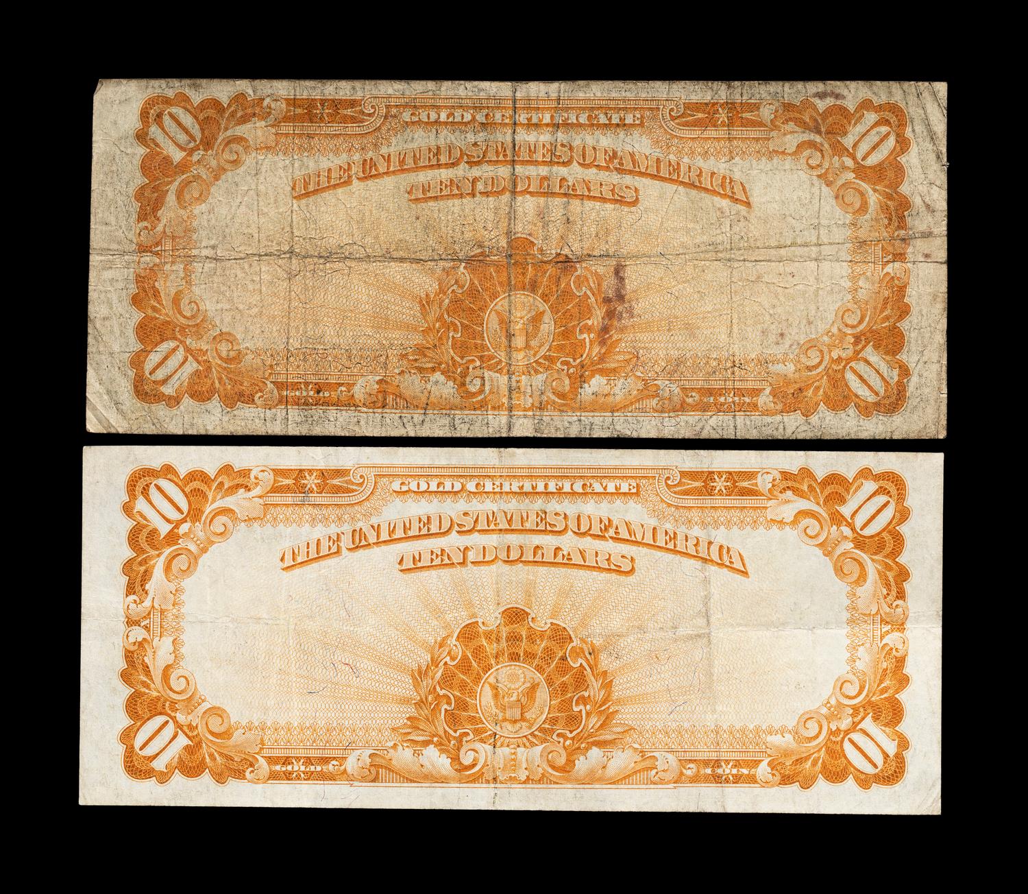 Two Series 1922 $10 Gold Certificates