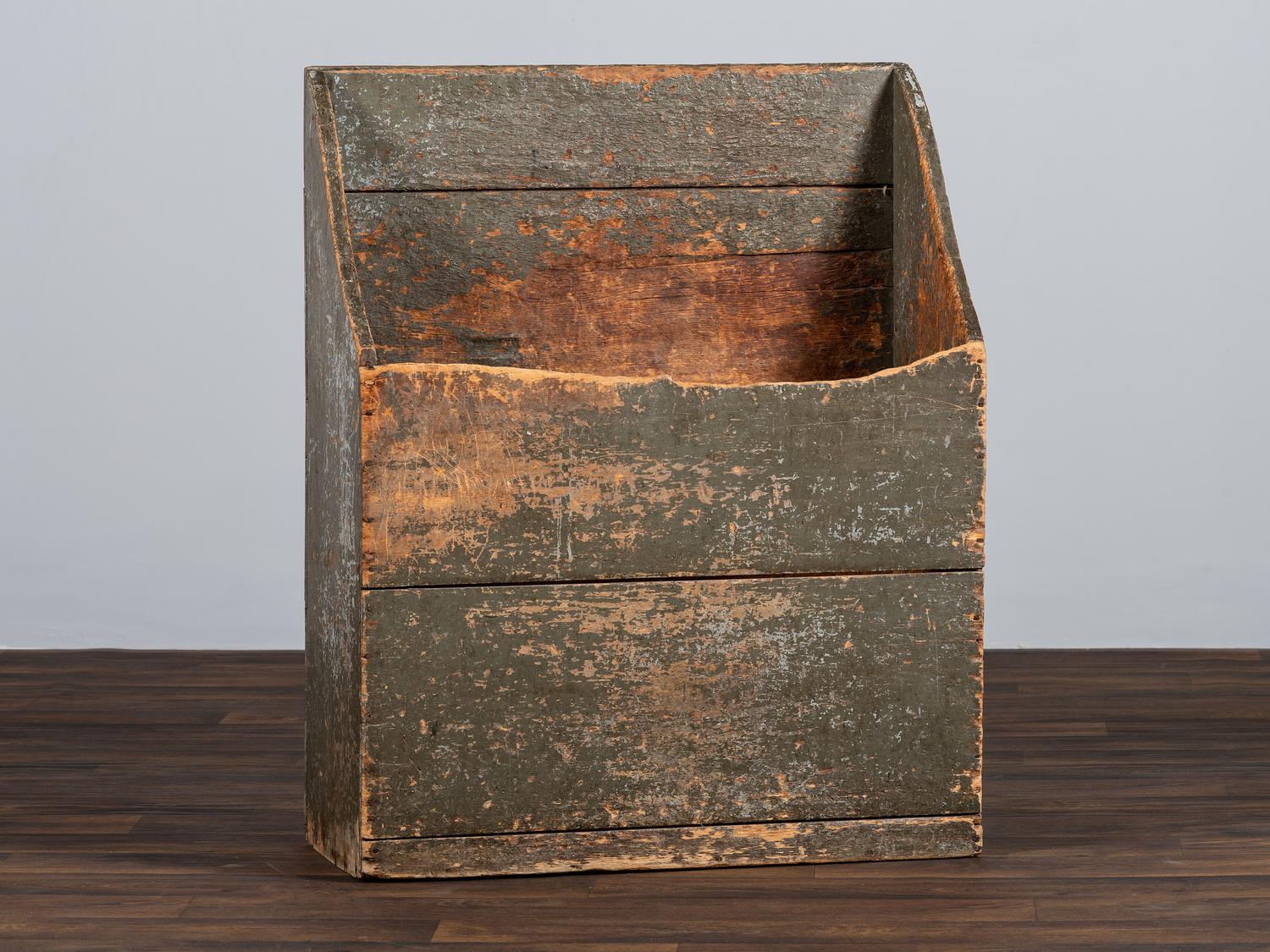 A Country Blue Painted Pine Grain Box