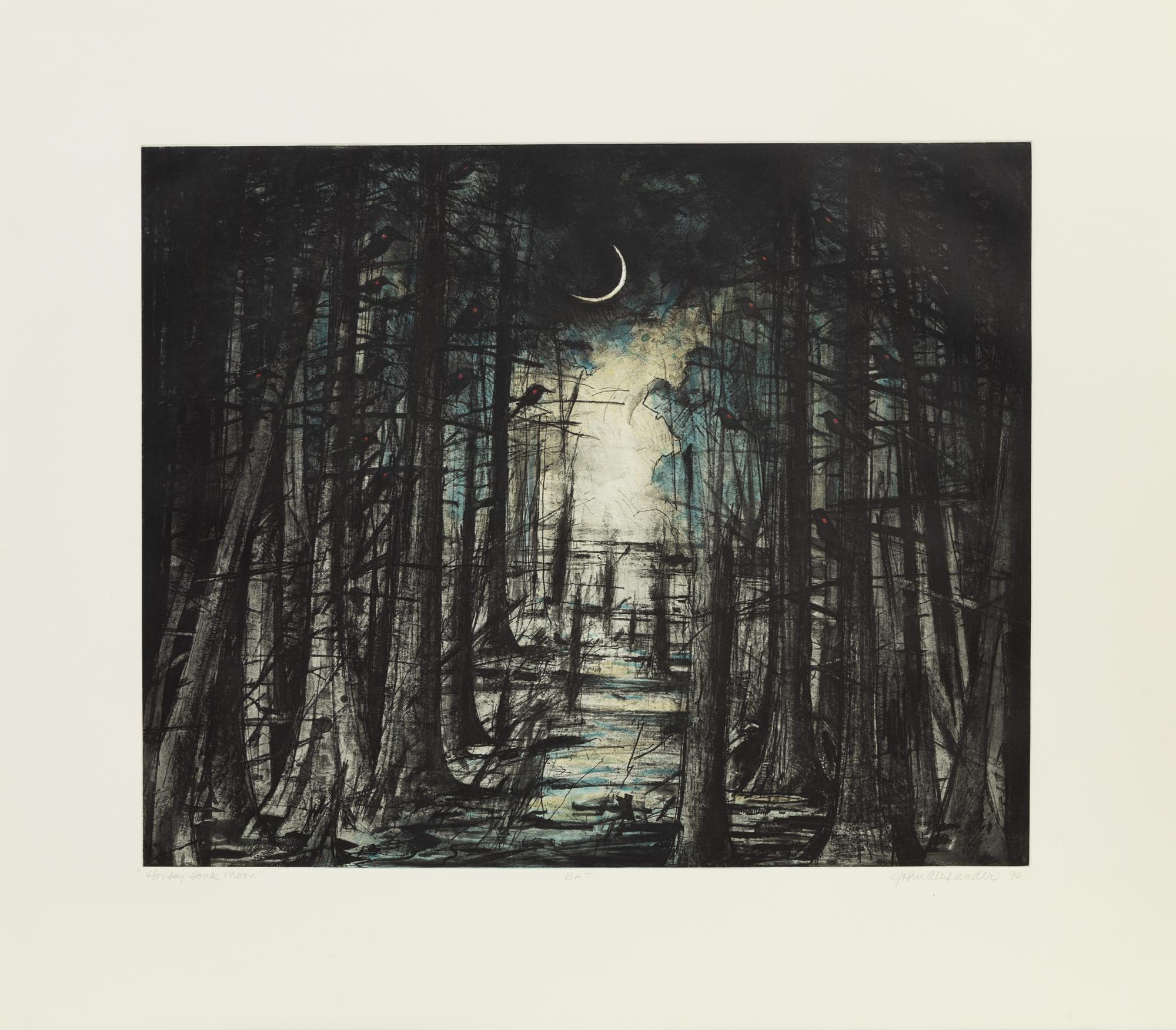 John Alexander, (American, b. 1945), Heart of Darkness, Sabine Pass, Chauncy's Garden, and Honky Tonk Moon, 1990 (four works)