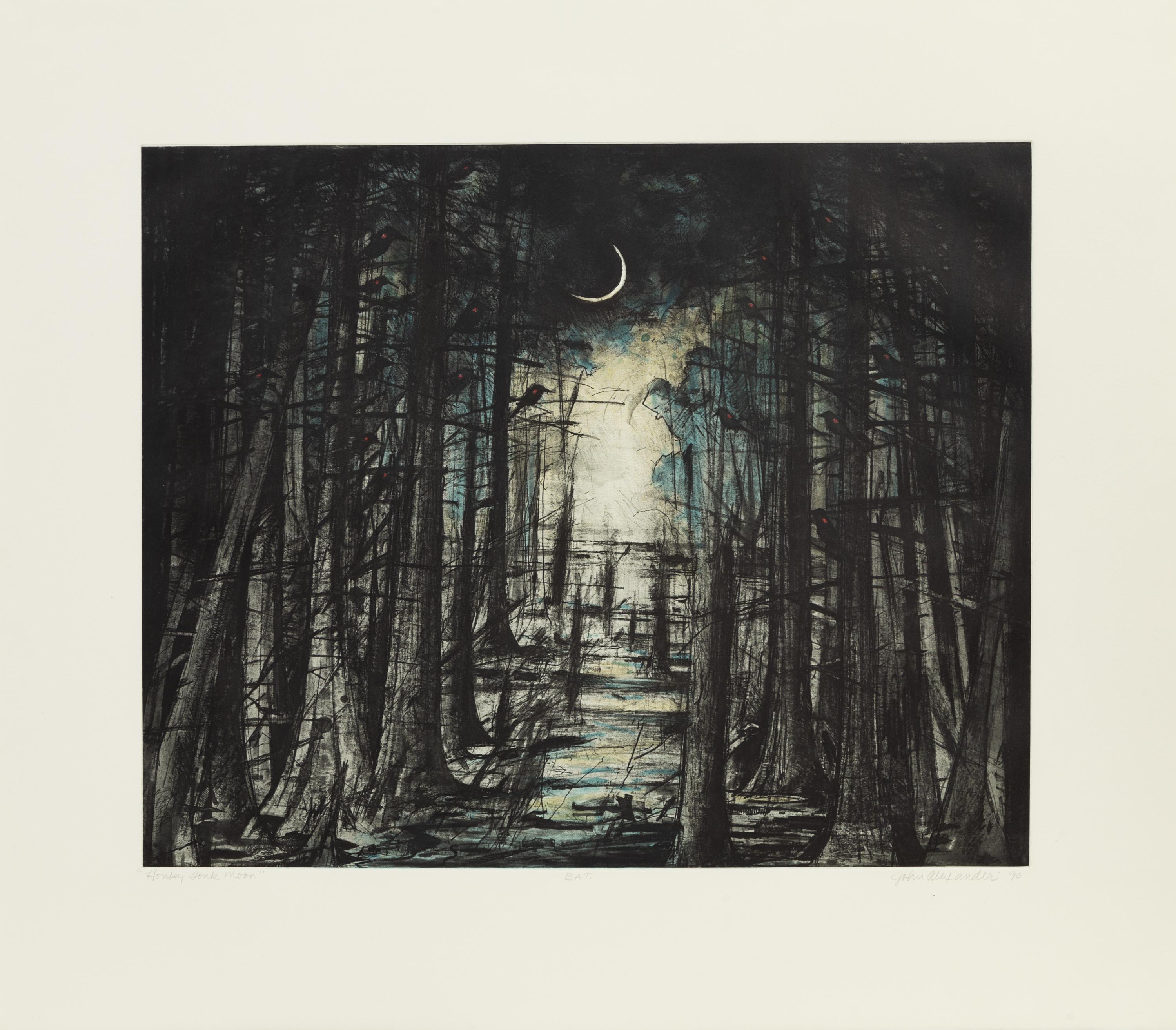 John Alexander, (American, b. 1945), Heart of Darkness, Sabine Pass, Chauncy's Garden, and Honky Tonk Moon, 1990 (four works)