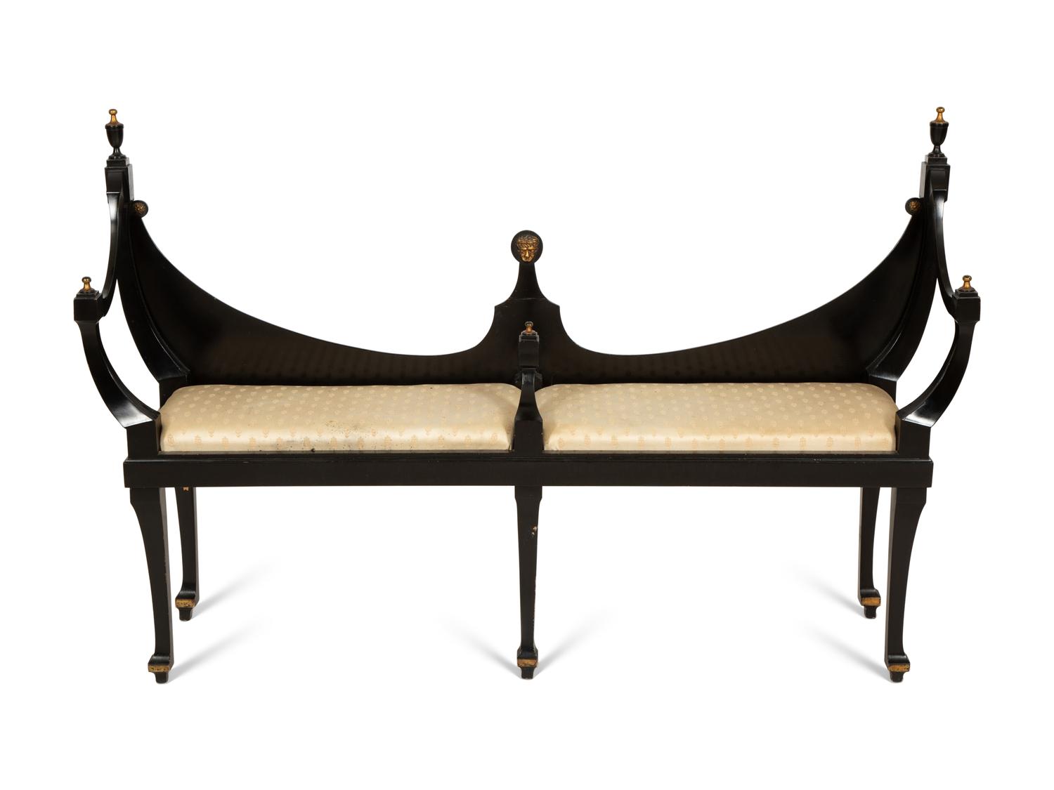 A Continental Black Painted Hall Bench