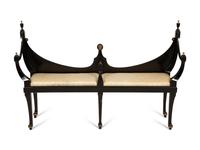 A Continental Black Painted Hall Bench