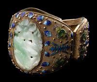 Three Chinese Jadeite Inset Gilt Metal Jewelry