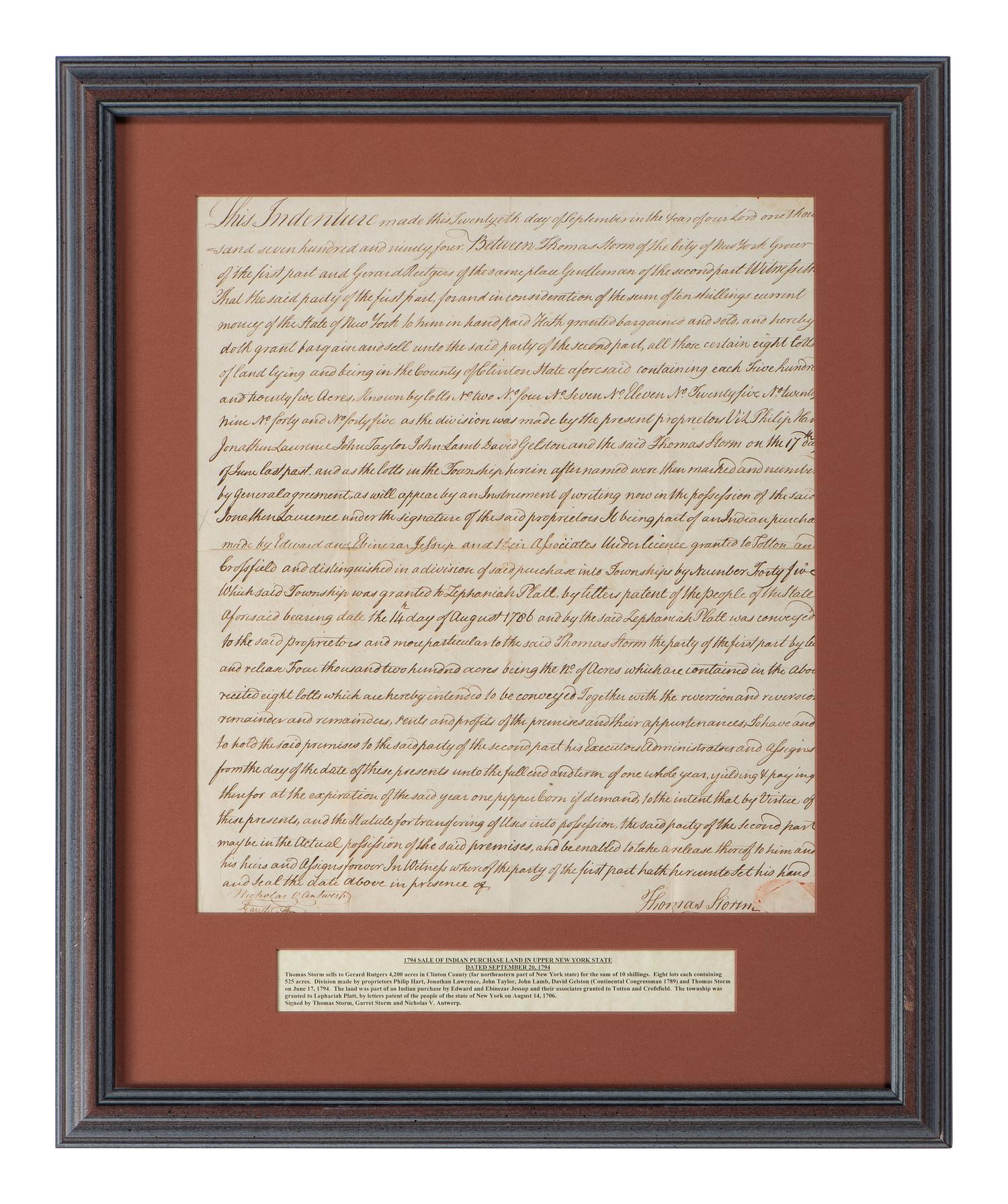 [NEW YORK] -- LIVINGSTON, Philip (1716-1778). Manuscript indentures, comprising: