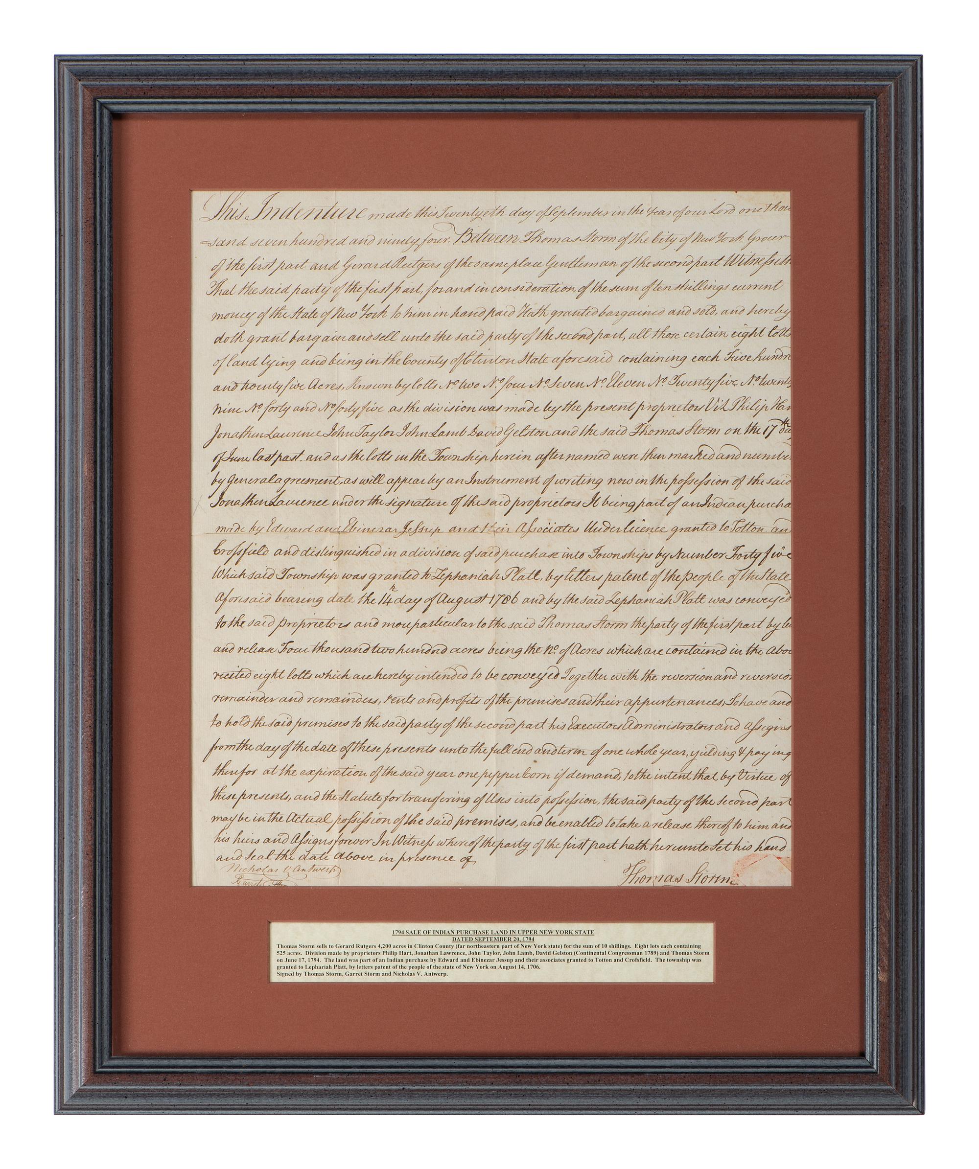 [NEW YORK] -- LIVINGSTON, Philip (1716-1778). Manuscript indentures, comprising: