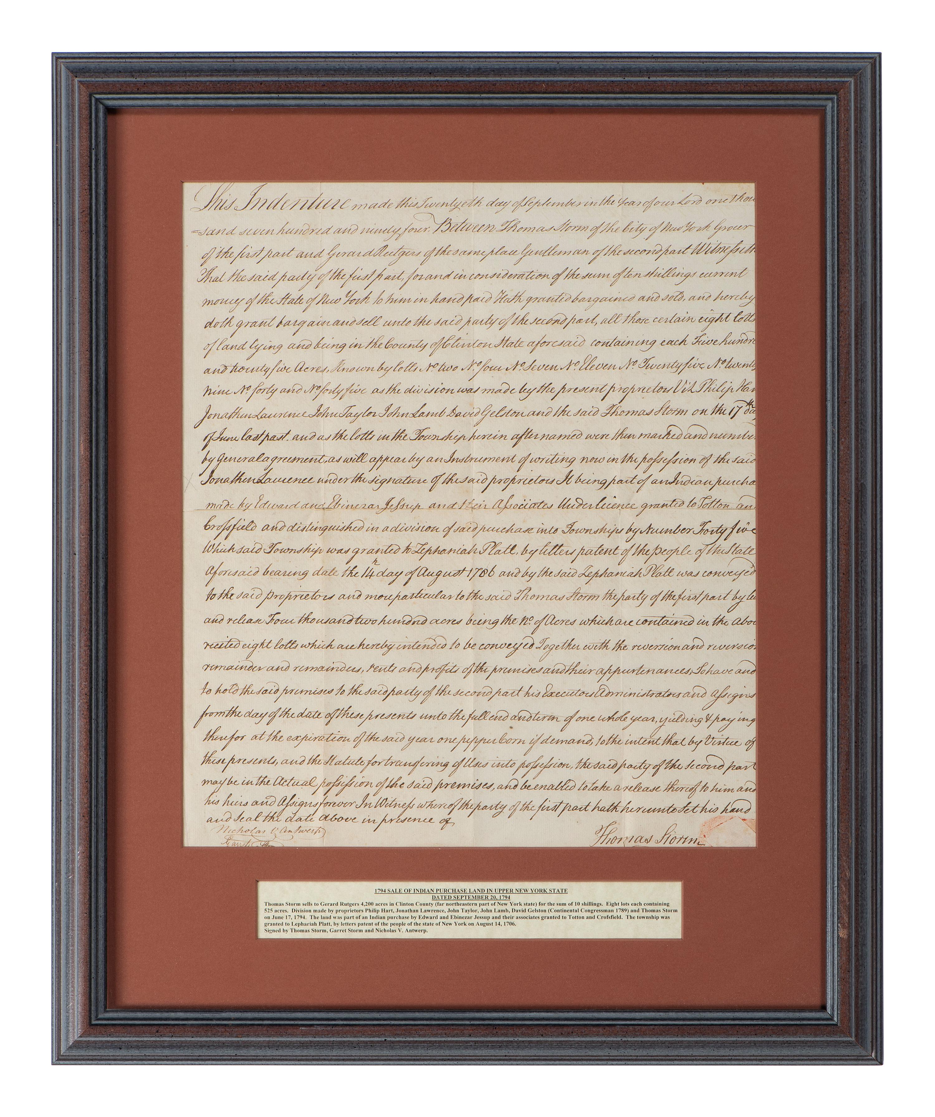 [NEW YORK] -- LIVINGSTON, Philip (1716-1778). Manuscript indentures, comprising: