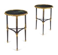 A Pair of Russian Steel and Gilt Bronze Marble-Top Guéridons