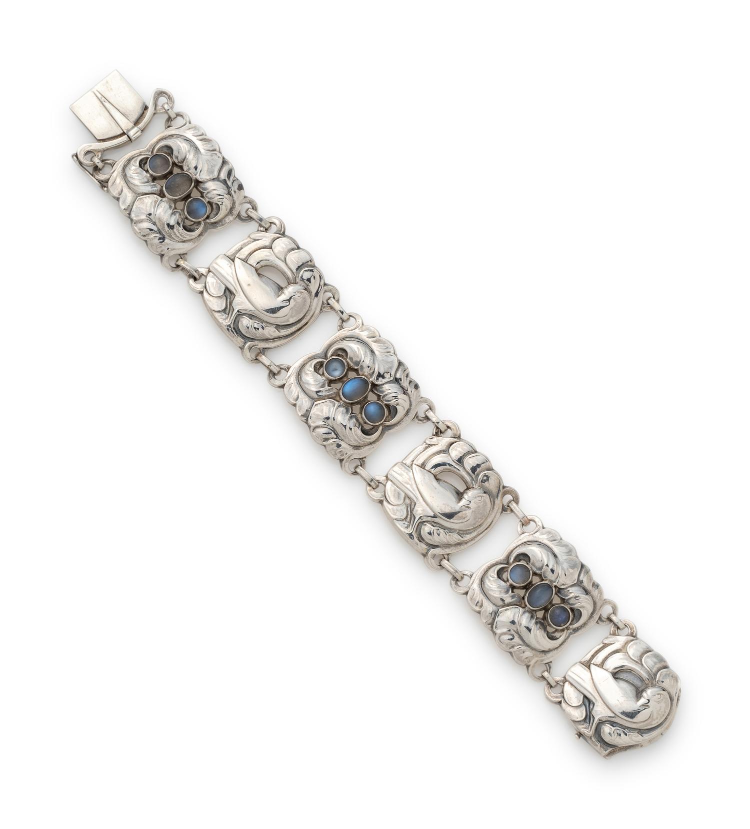 GEORG JENSEN, STERLING SILVER AND MOONSTONE 'DOVE' BRACELET