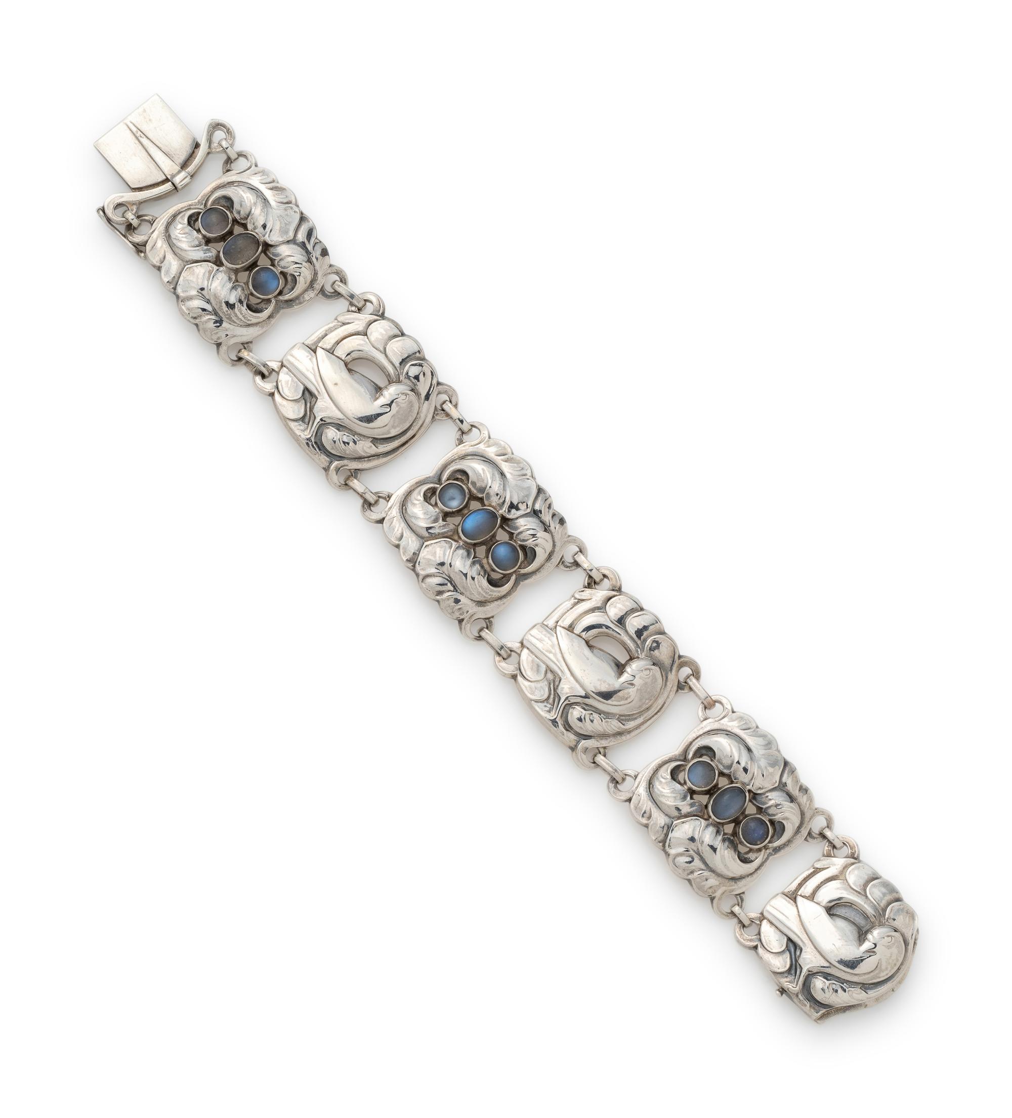 GEORG JENSEN, STERLING SILVER AND MOONSTONE 'DOVE' BRACELET