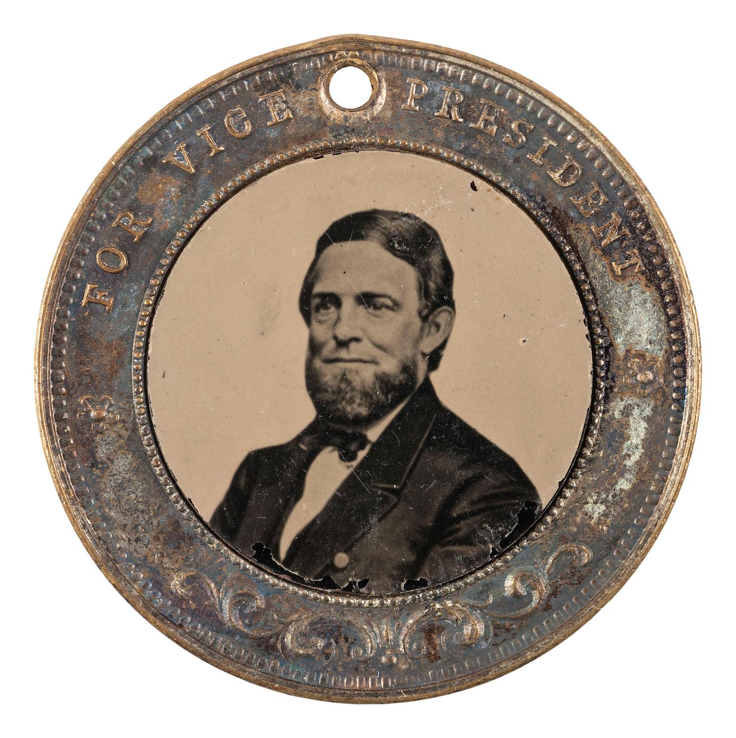[POLITICS]. Ulysses S. Grant and Schuyler Colfax back-to-back campaign ferrotype badge. 1868.