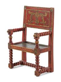 A Spanish Turned and Polychrome Painted Armchair for a Nativity Scene