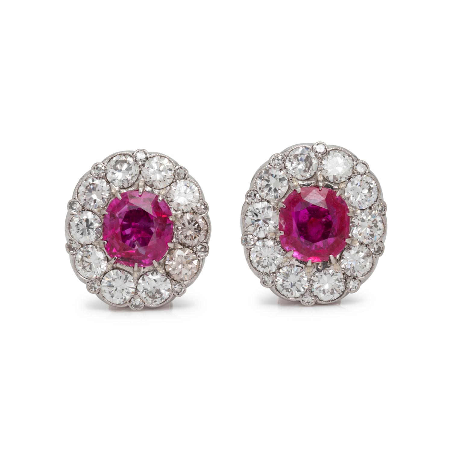 UNHEATED BURMESE RUBY AND DIAMOND EARCLIPS