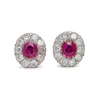 UNHEATED BURMESE RUBY AND DIAMOND EARCLIPS