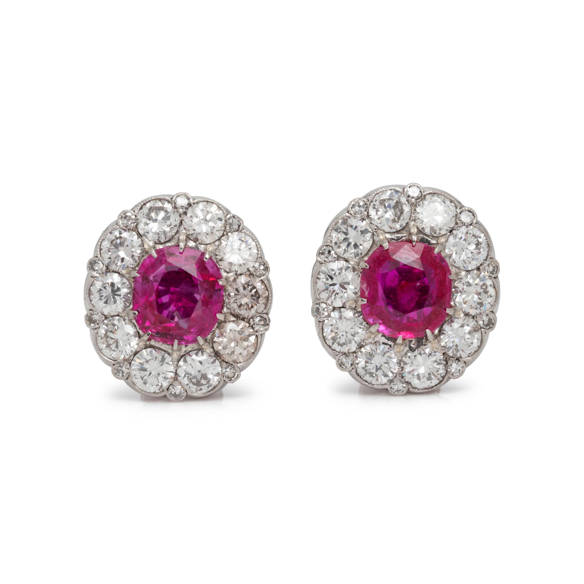 UNHEATED BURMESE RUBY AND DIAMOND EARCLIPS