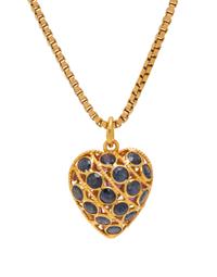 REVERSIBLE YELLOW GOLD, RUBY AND SAPPHIRE HEART PENDANT/NECKLACE