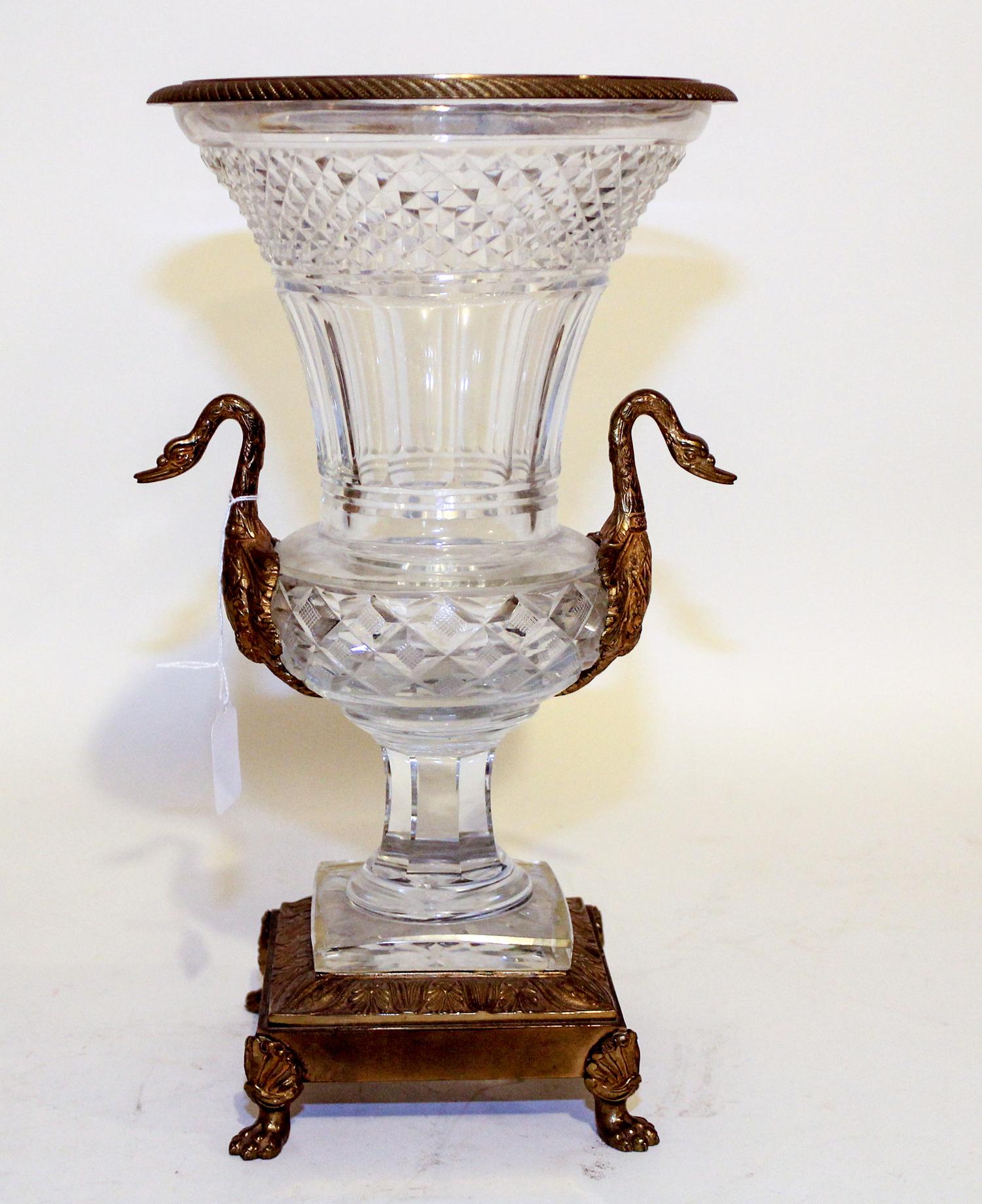 An Empire Style Gilt Bronze Mounted Cut Glass Vase. Height 15 inches.