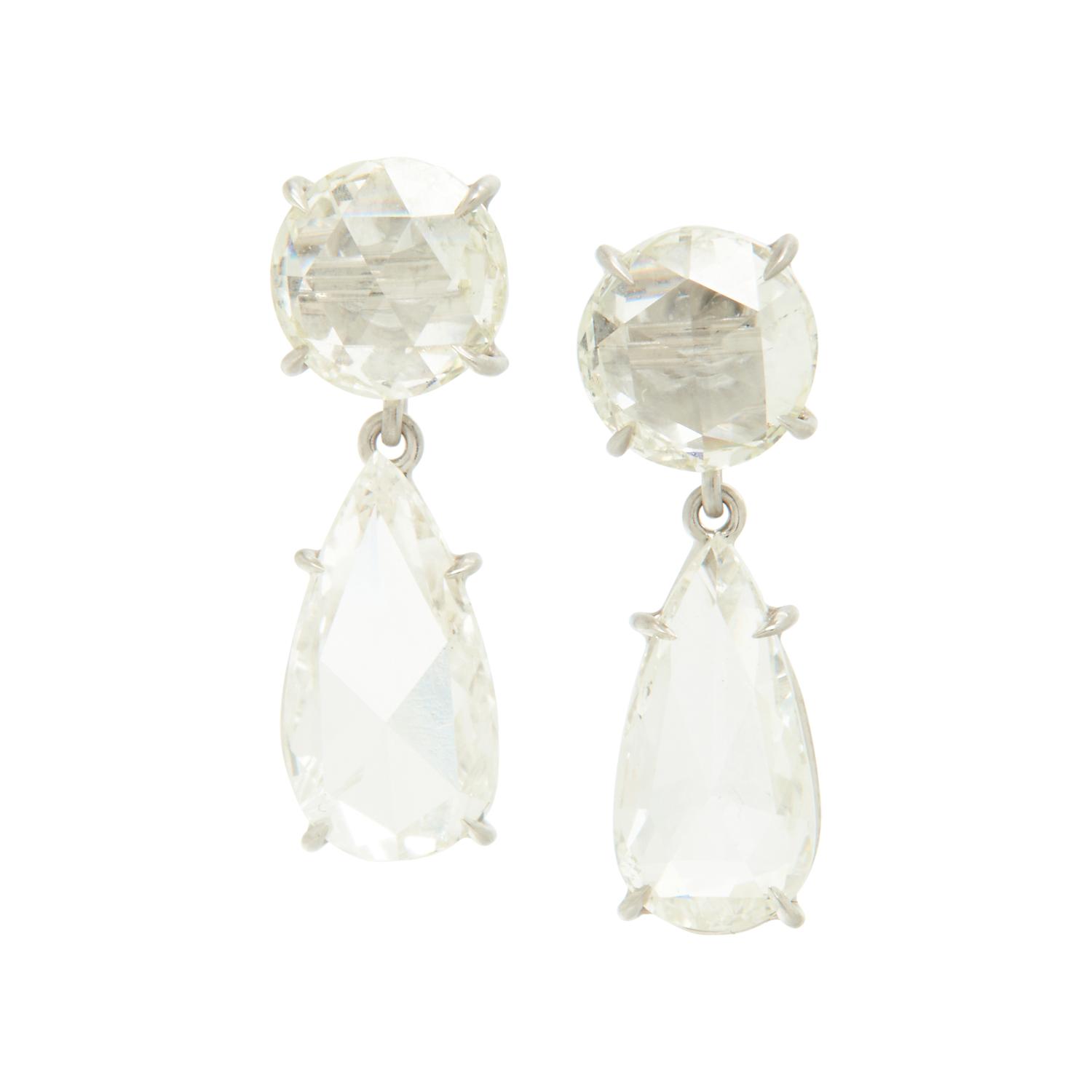 PLATINUM AND ROSE CUT DIAMOND EARRINGS