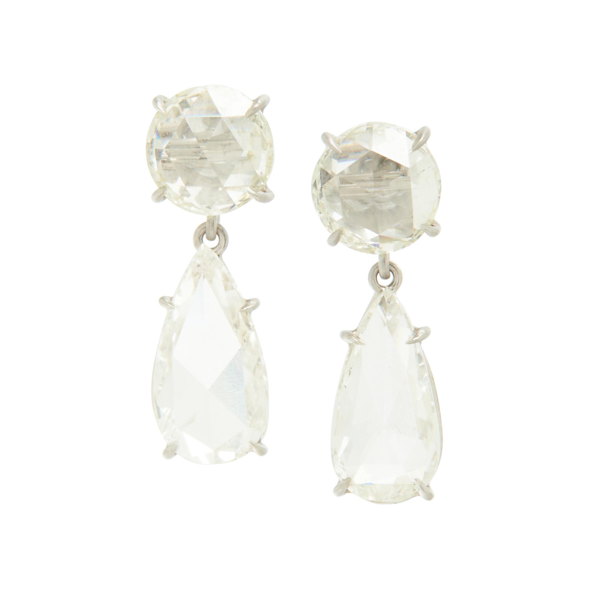 PLATINUM AND ROSE CUT DIAMOND EARRINGS