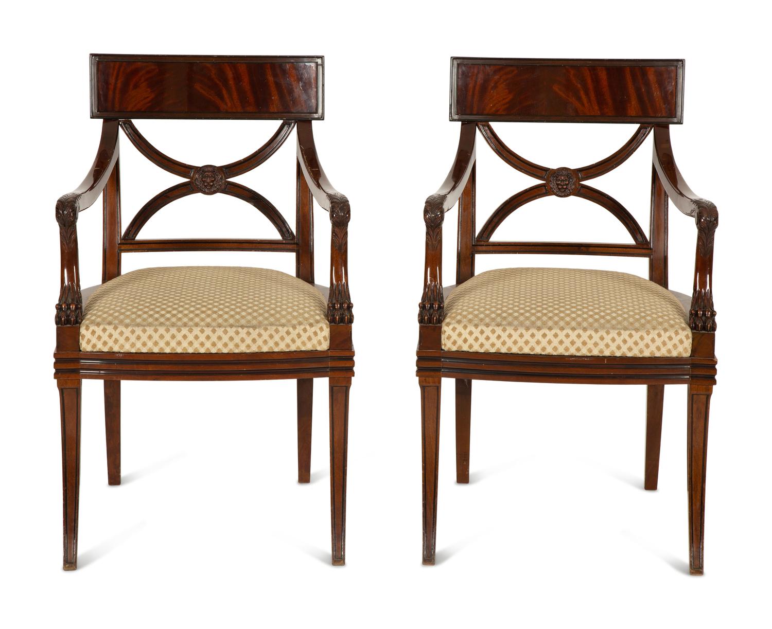 A Pair of Regency Style Mahogany Open Armchairs — 20th Century
