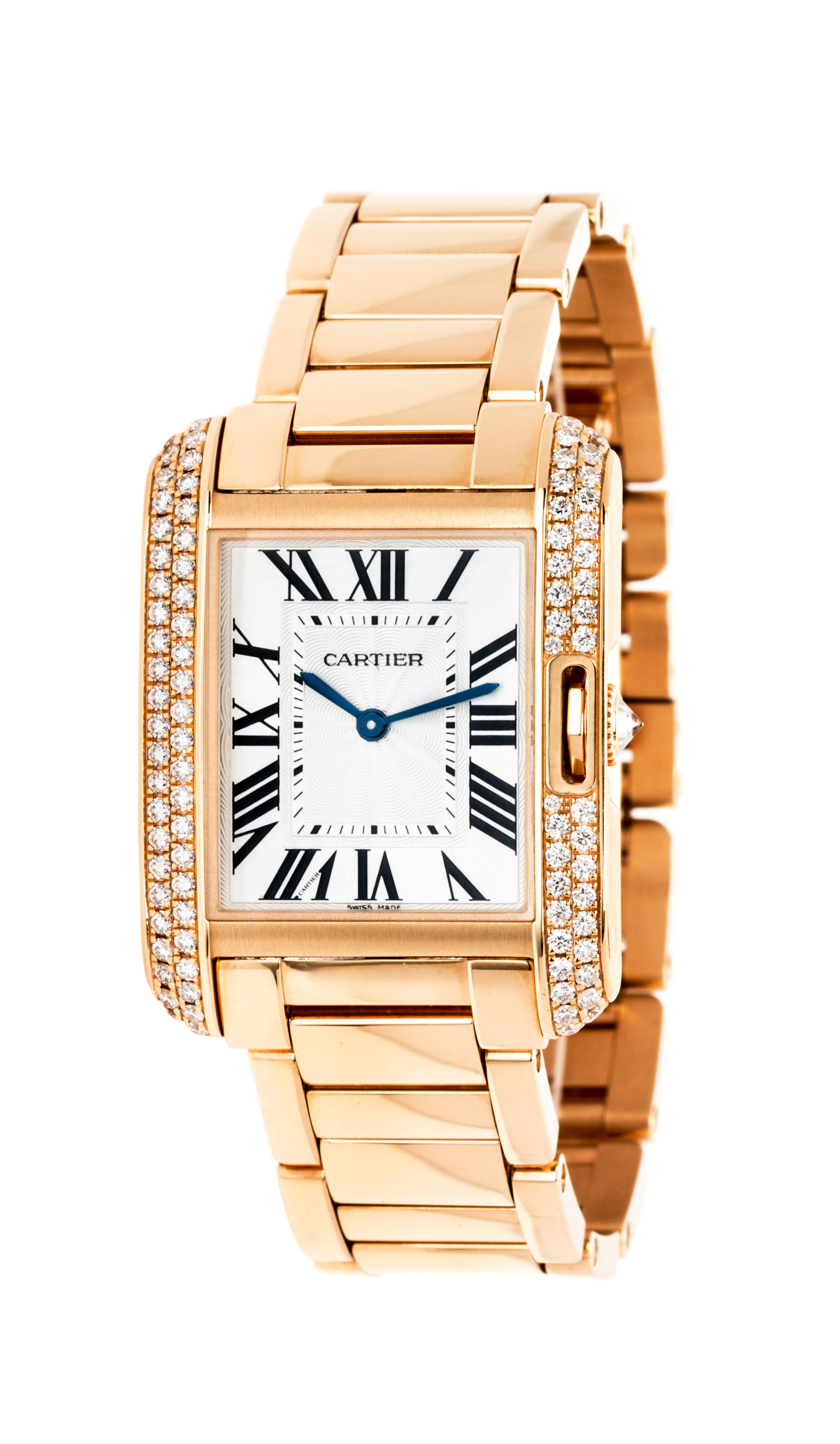 An 18 Karat Pink Gold and Diamond Ref. 3705 "Tank Anglaise" Wristwatch, Cartier, 73.40 dwts.