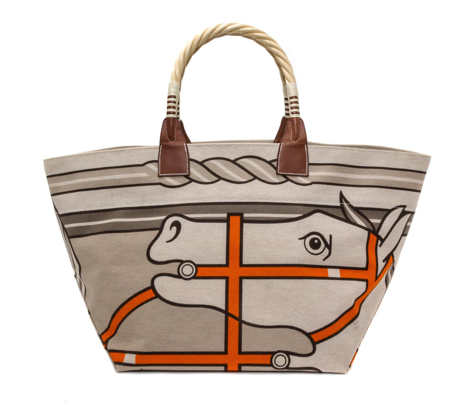 An Hermes Steeple Toile Tote Bag, 22" x 12" x 12".