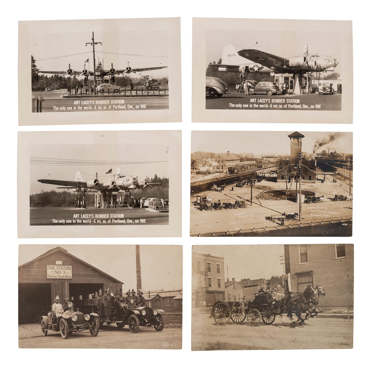[EARLY PHOTOGRAPHY] -- [TRANSPORTATION]. A group of 23 real photo postcards of trains, ships, airplanes, automobiles, wrecks, and more.