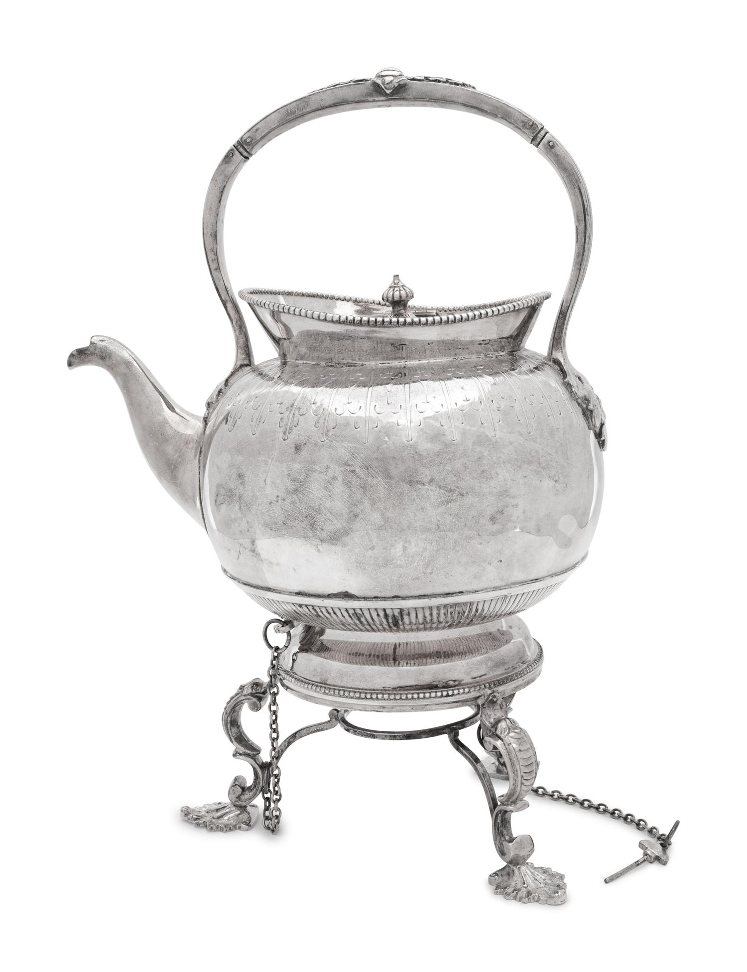A Victorian Silver-Plate Kettle on Lampstand