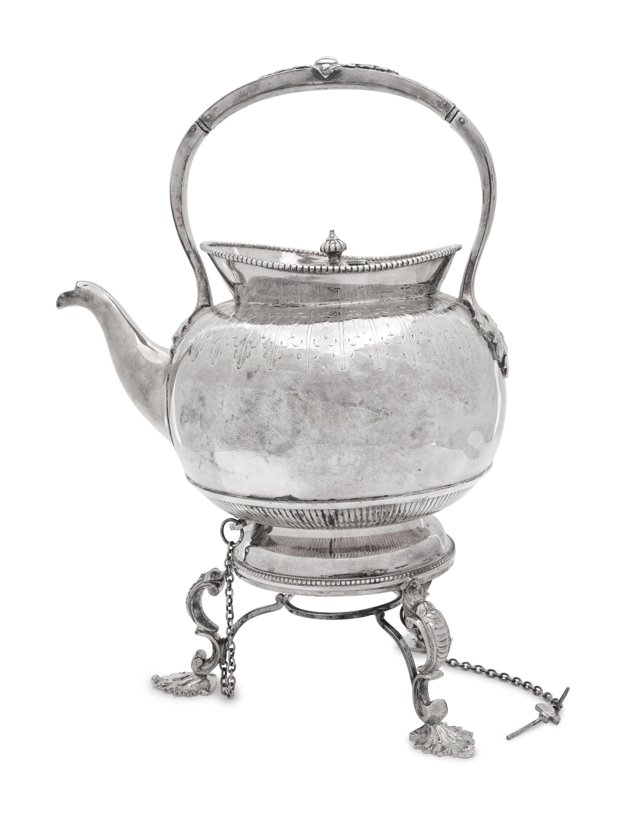 A Victorian Silver-Plate Kettle on Lampstand