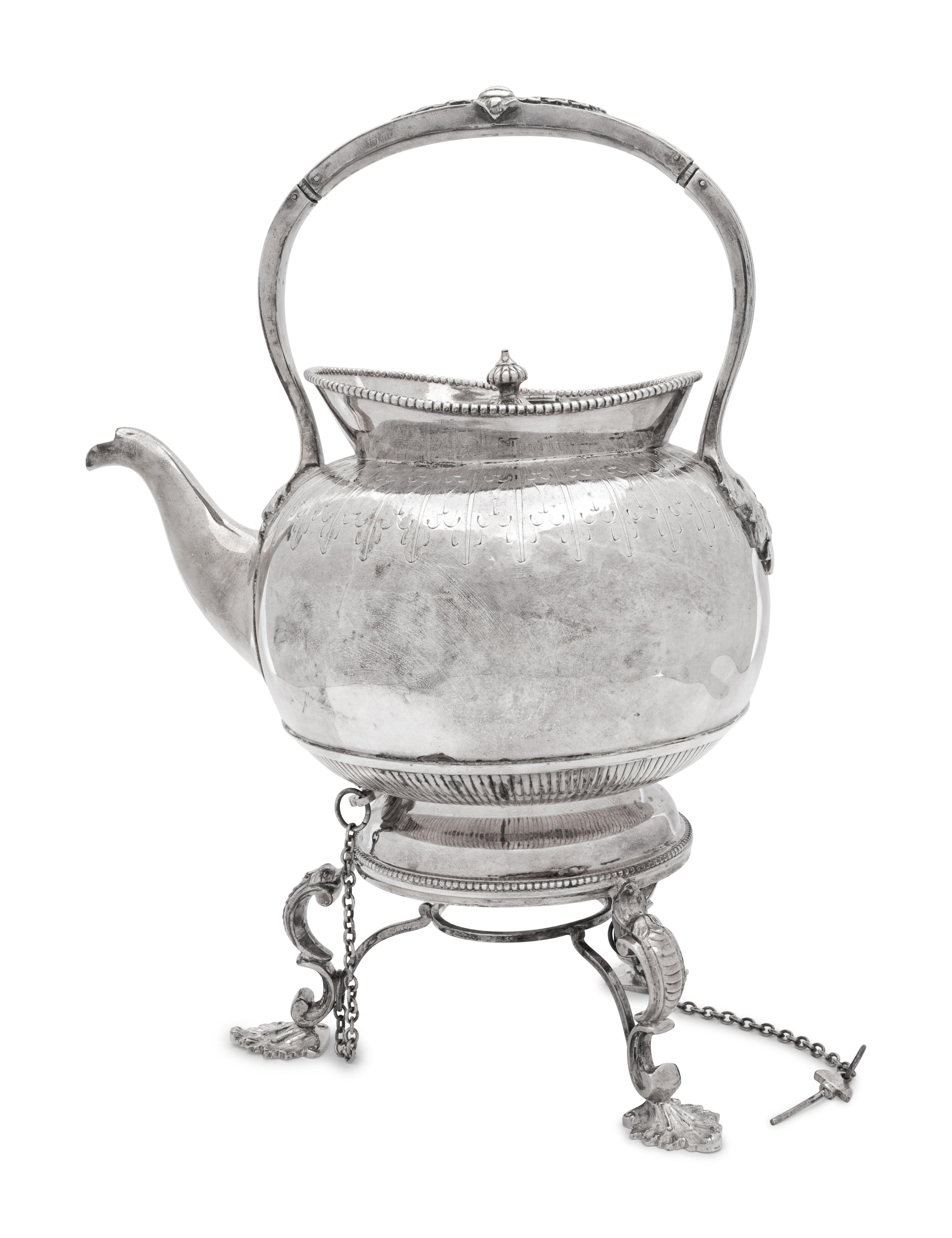 A Victorian Silver-Plate Kettle on Lampstand