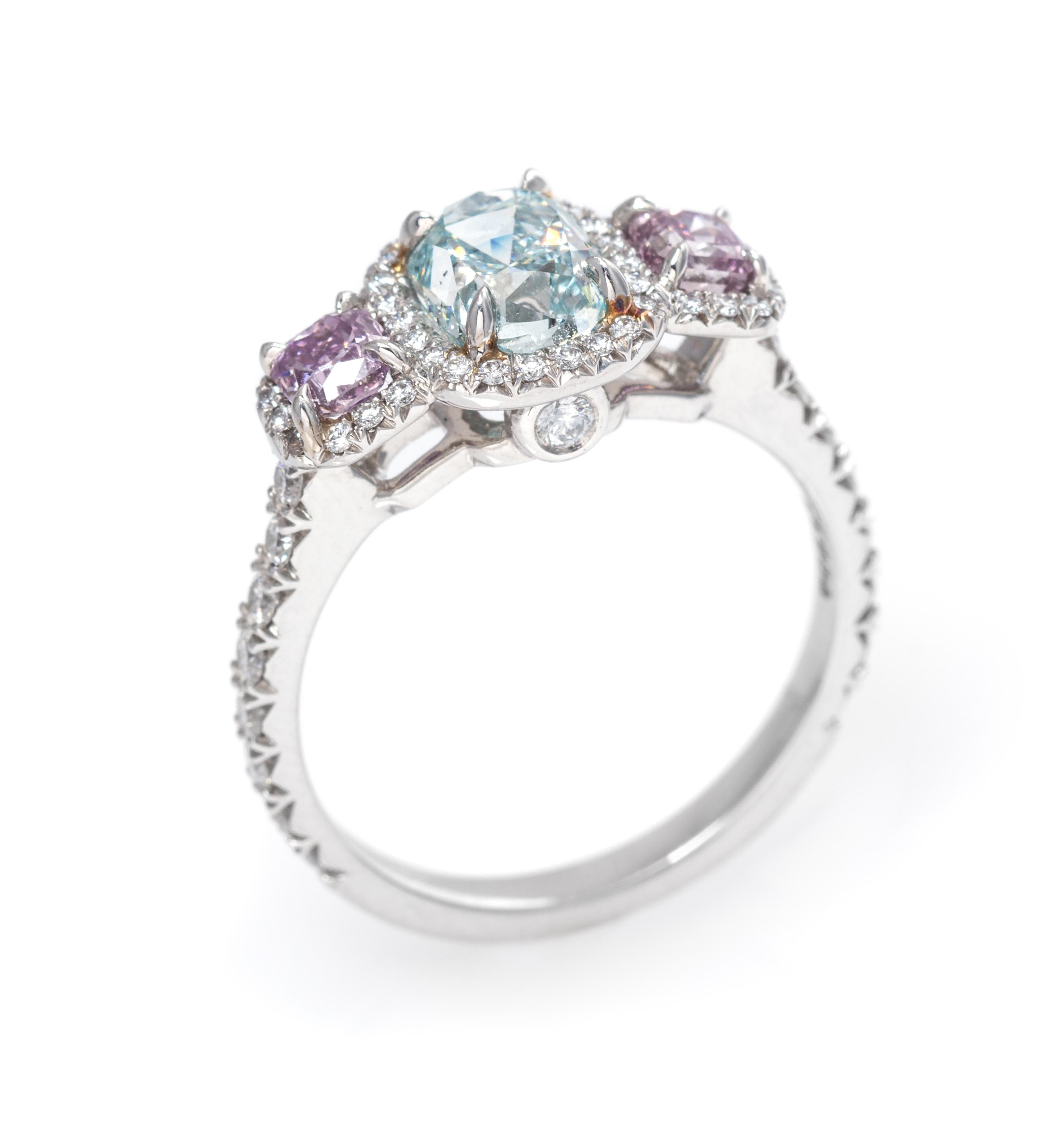 An Important Platinum, Fancy Colored Diamond and Diamond Ring, 3.70 dwts.