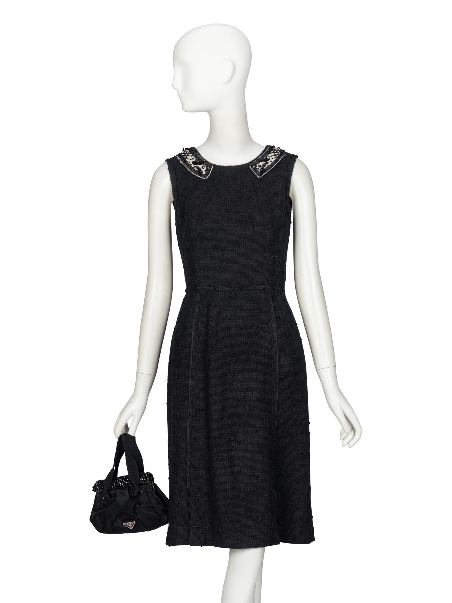 Prada, Black Tweed Dress & Nylon Handbag