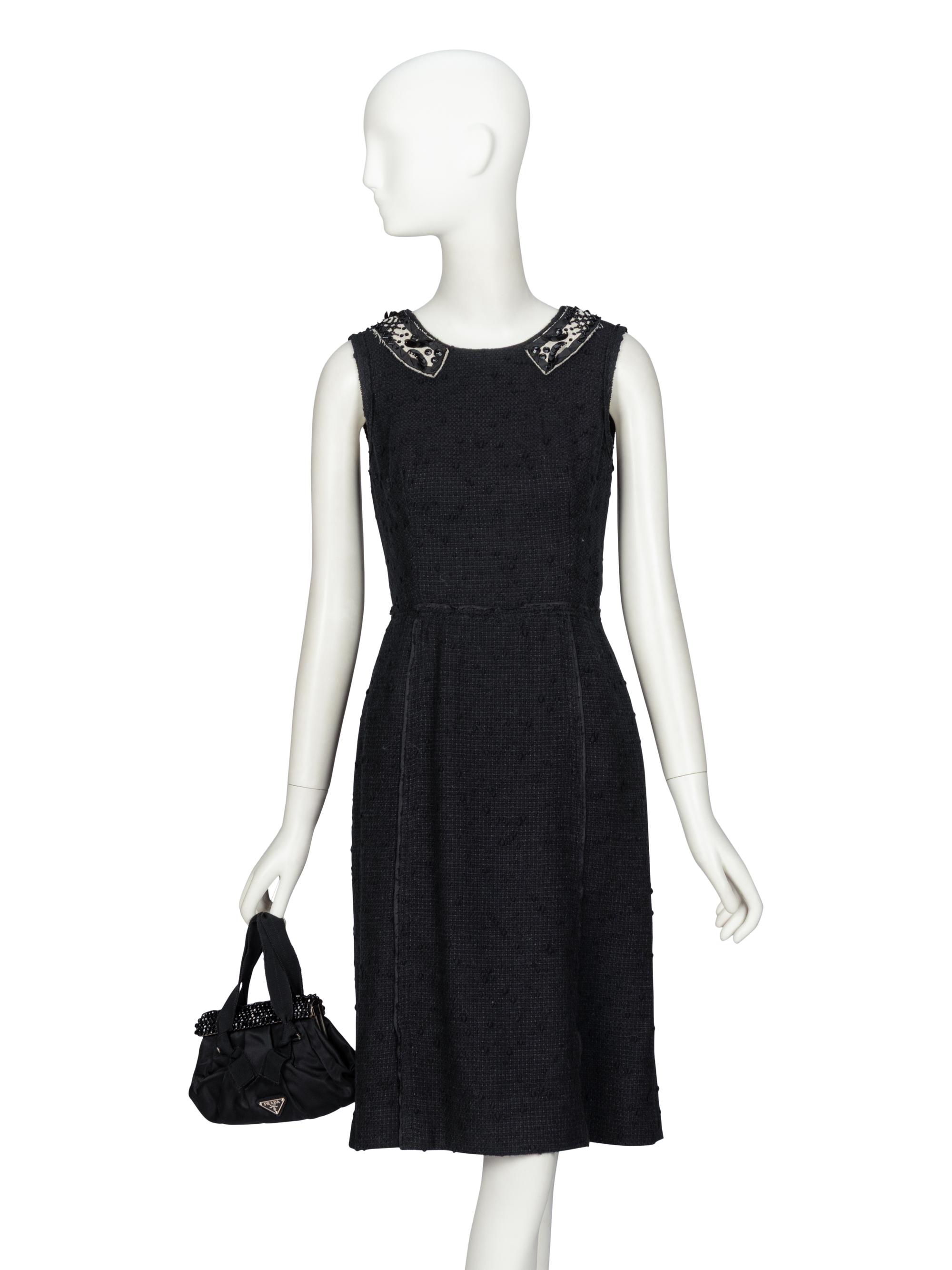 Prada, Black Tweed Dress & Nylon Handbag