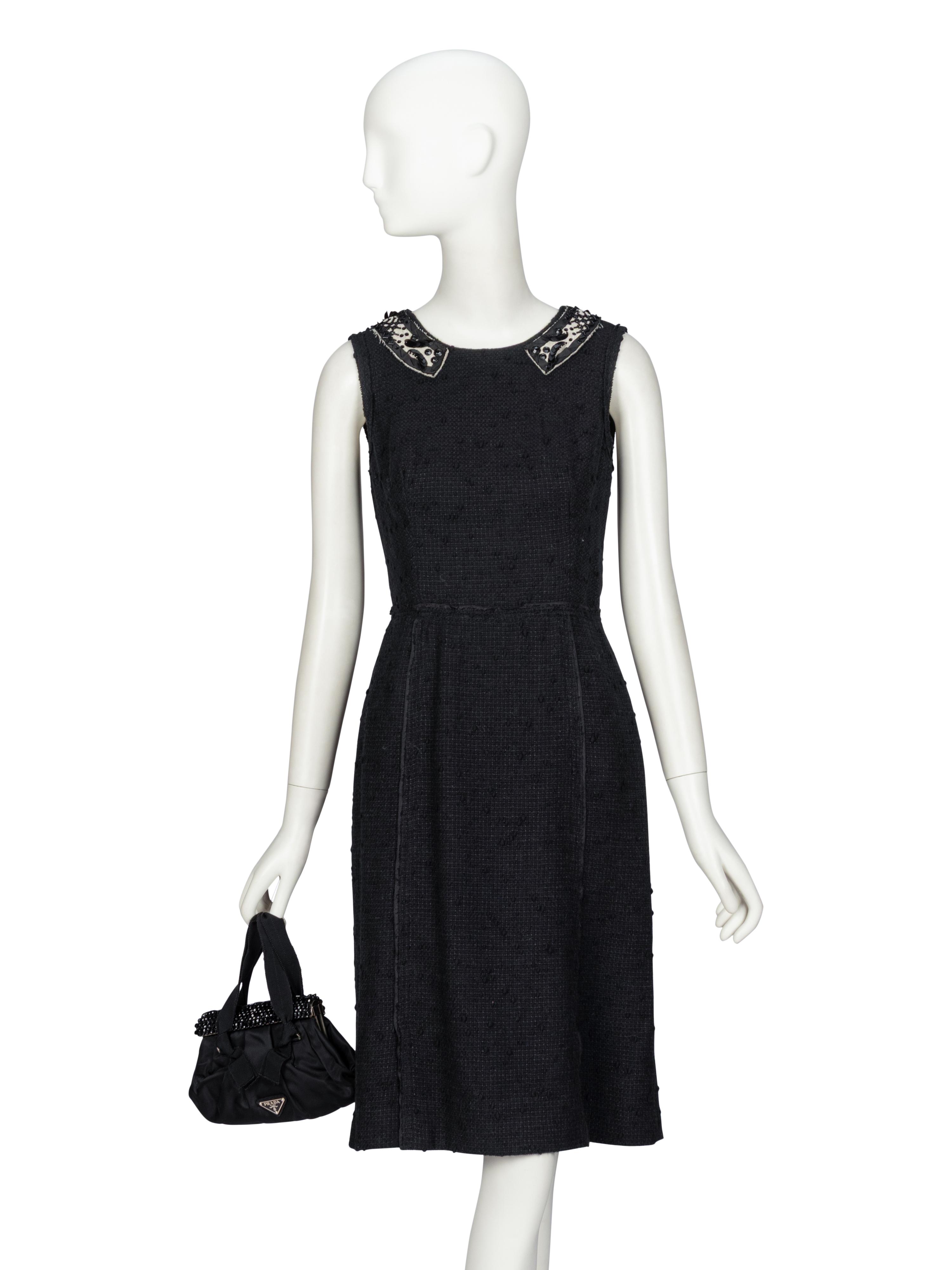 Prada, Black Tweed Dress & Nylon Handbag