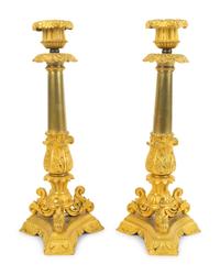 A Pair of Louis XV Style Gilt Bronze Candlesticks — 19TH CENTURY