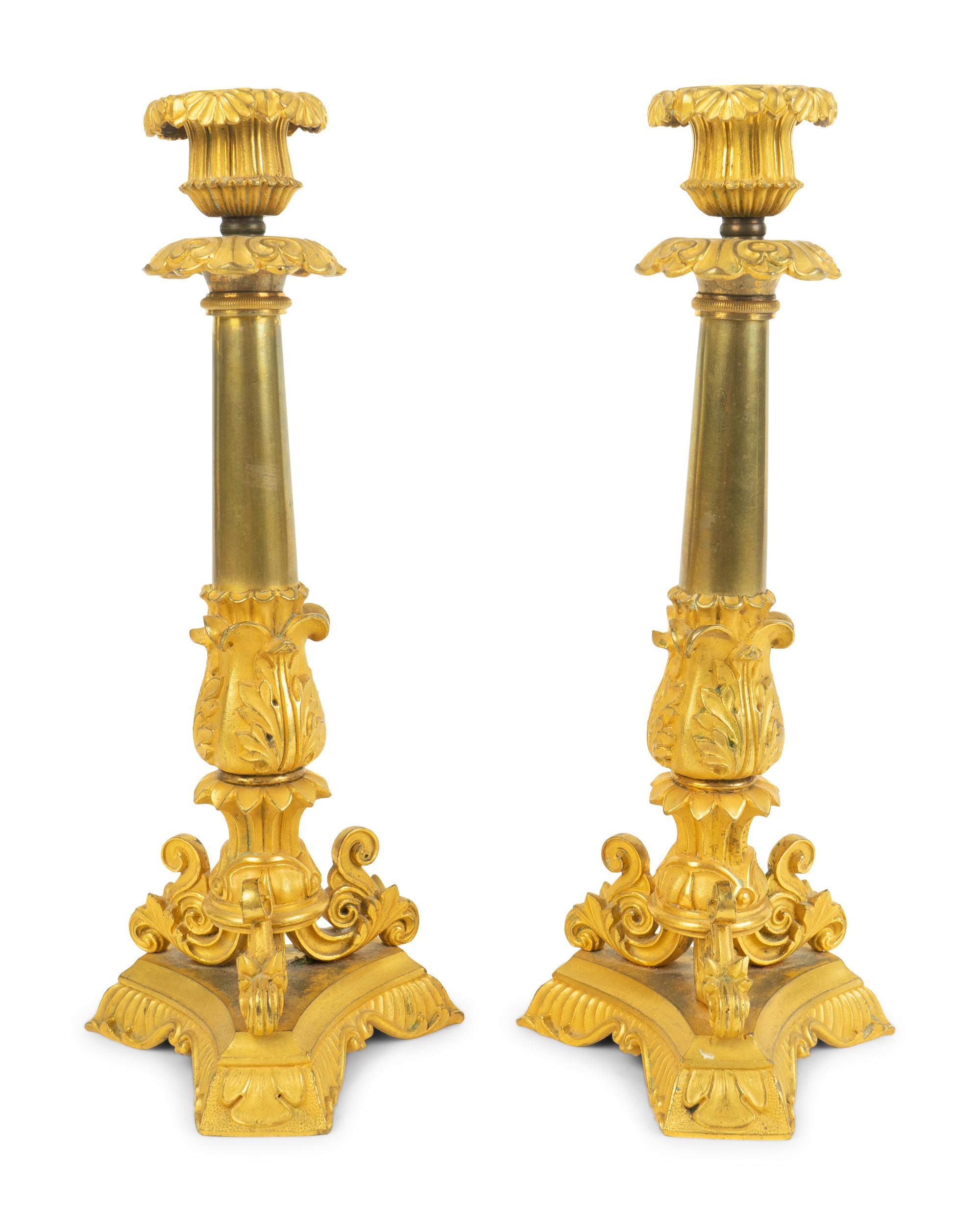 A Pair of Louis XV Style Gilt Bronze Candlesticks — 19TH CENTURY