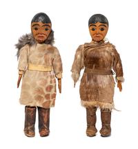 Pair of Haida Carved Wood Dolls