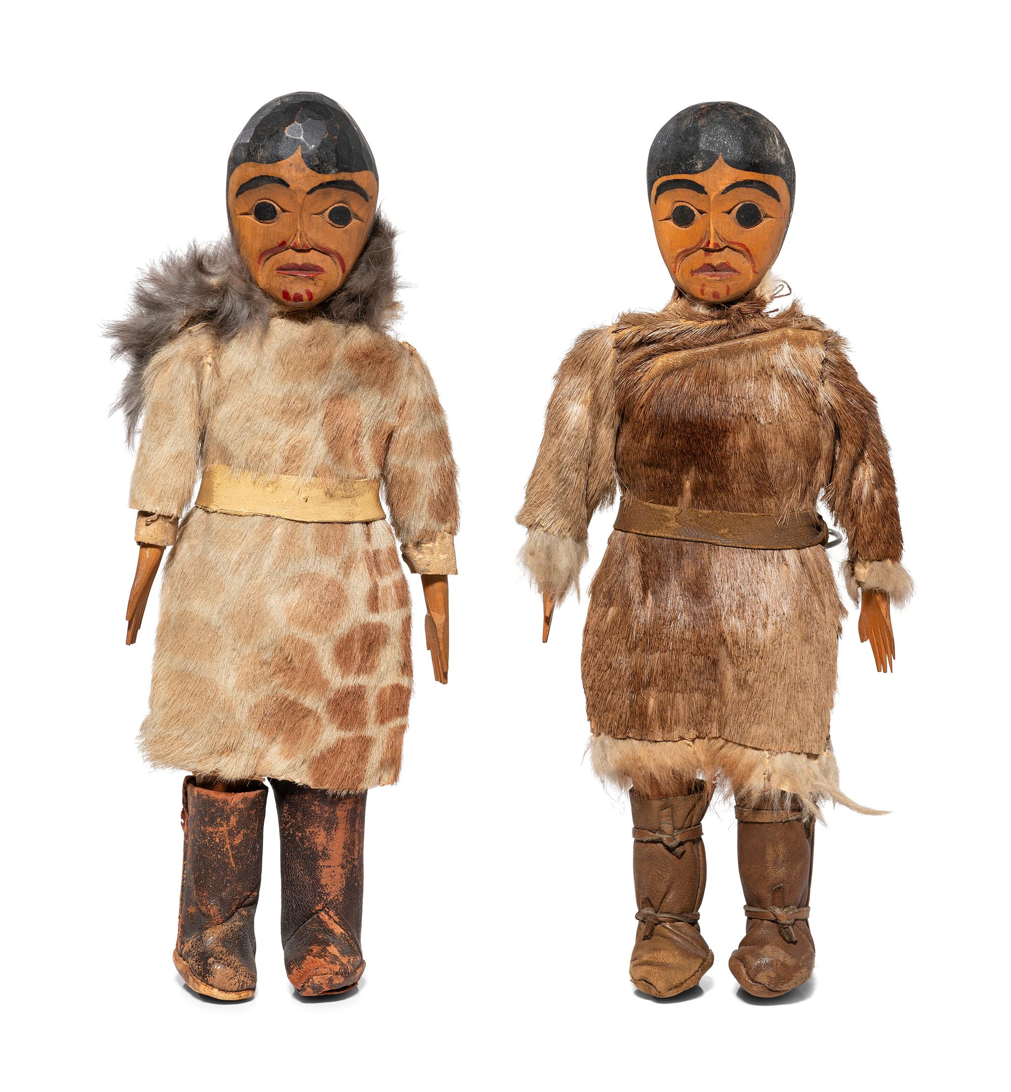 Pair of Haida Carved Wood Dolls