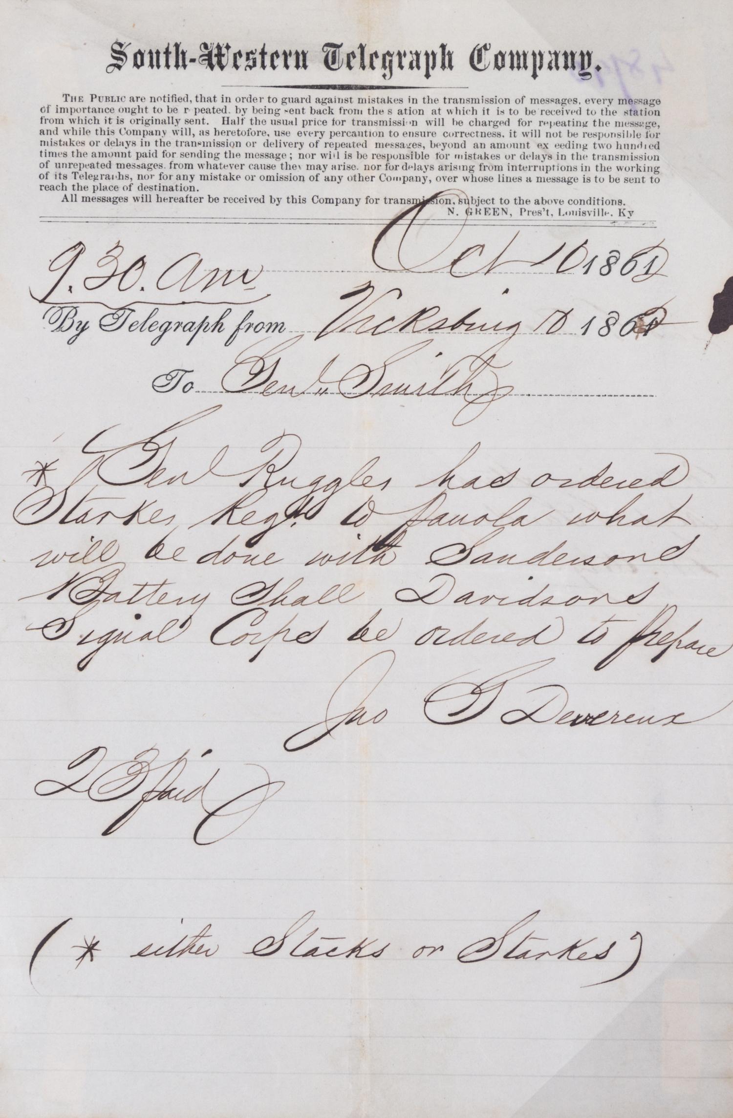 (CIVIL WAR) 12 telegrams from various generals, captains, and majors from March 1862 to Dec. 1864.