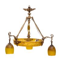 A Gilt Bronze and Colored Glass Four-Light Chandelier