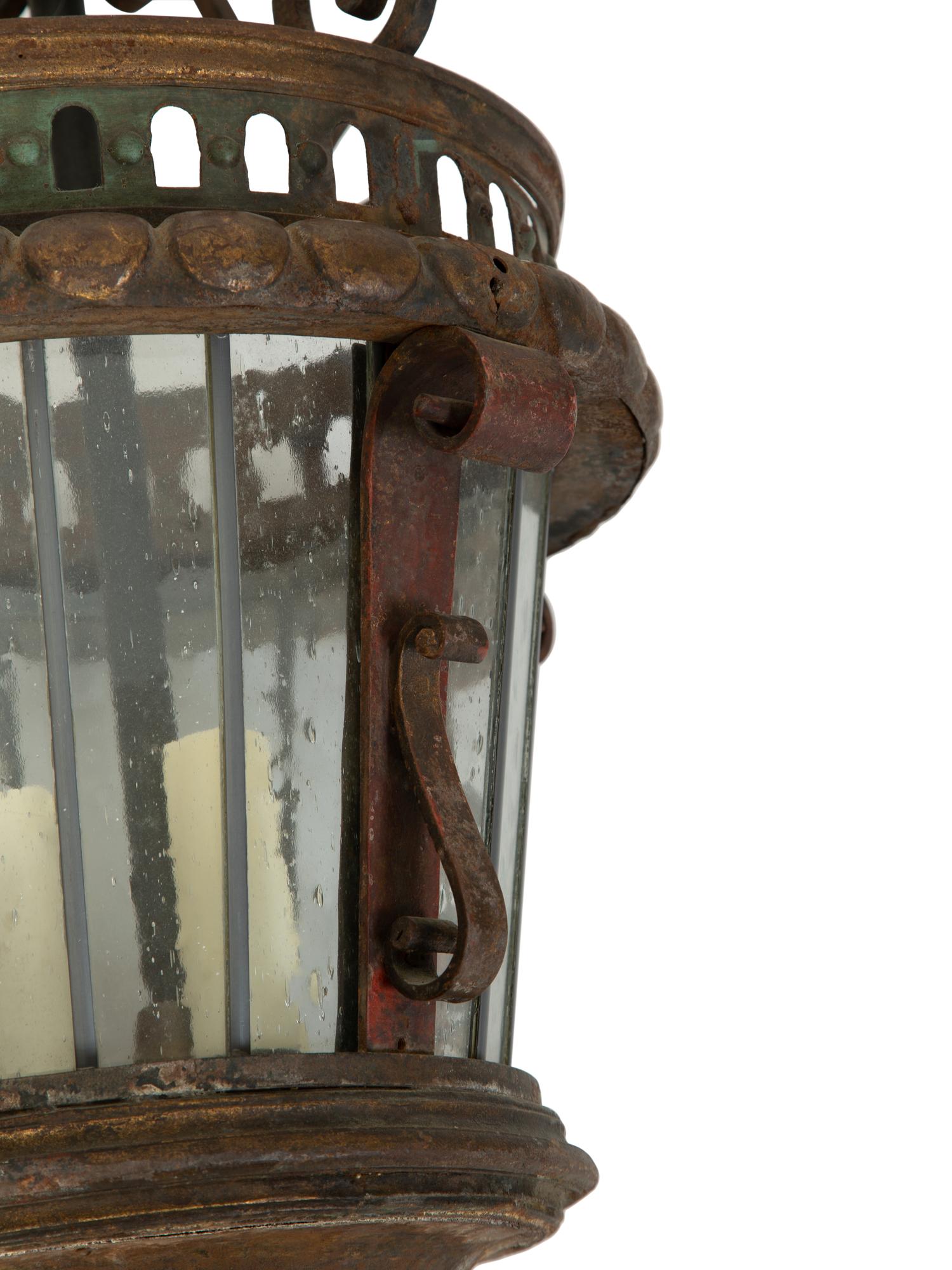 A Pair of Continental Iron Lanterns with Leaded Glass Panels — LATE 19TH/EARLY 20TH CENTURY