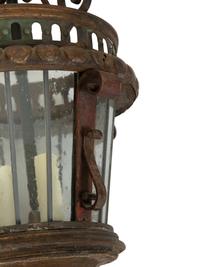 A Pair of Continental Iron Lanterns with Leaded Glass Panels — LATE 19TH/EARLY 20TH CENTURY
