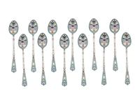 A Set of Russian Enameled Silver Coffee Spoons