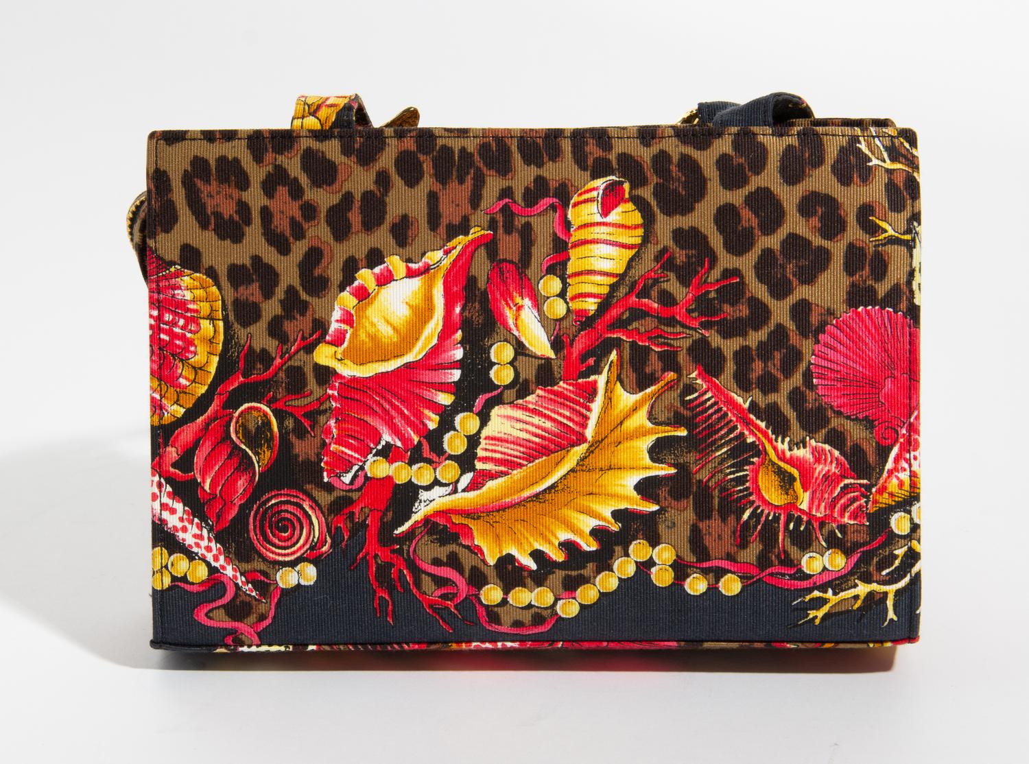 A Gianni Versace Silk Shell Print Ornate Shoulder Bag, 9.25" x 6.5" x 2.75"; Strap drop: 20.5".