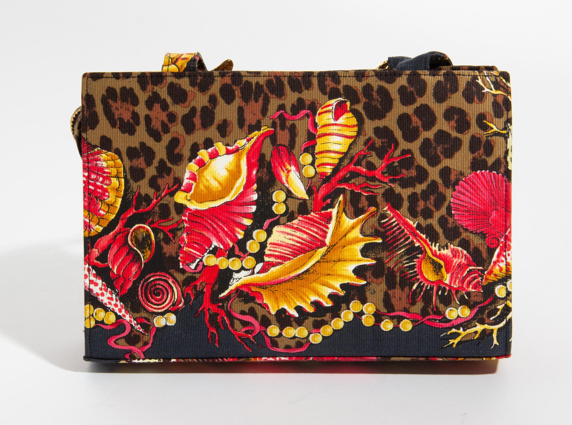 A Gianni Versace Silk Shell Print Ornate Shoulder Bag, 9.25" x 6.5" x 2.75"; Strap drop: 20.5".