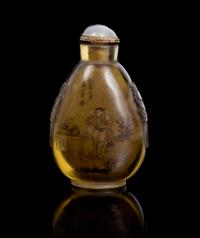 An Interior Painted Glass Snuff Bottle Height 2 7/8 inches.