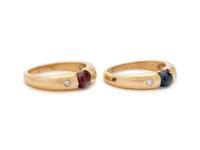 PAIR OF YELLOW GOLD, GEMSTONE AND DIAMOND RINGS