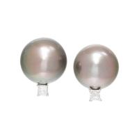 CULTURED TAHITIAN PEARL AND DIAMOND EARCLIPS